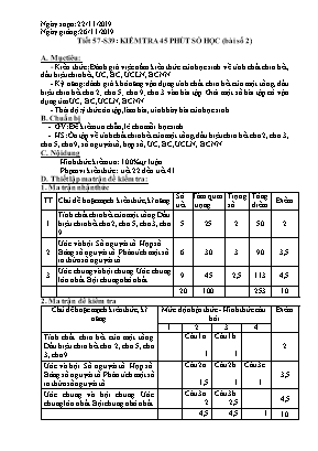 Giáo án Toán Lớp 6 - Tiết 57 Kiểm tra 45 phút Số học (Bài số 2) - Năm học 2019-2020